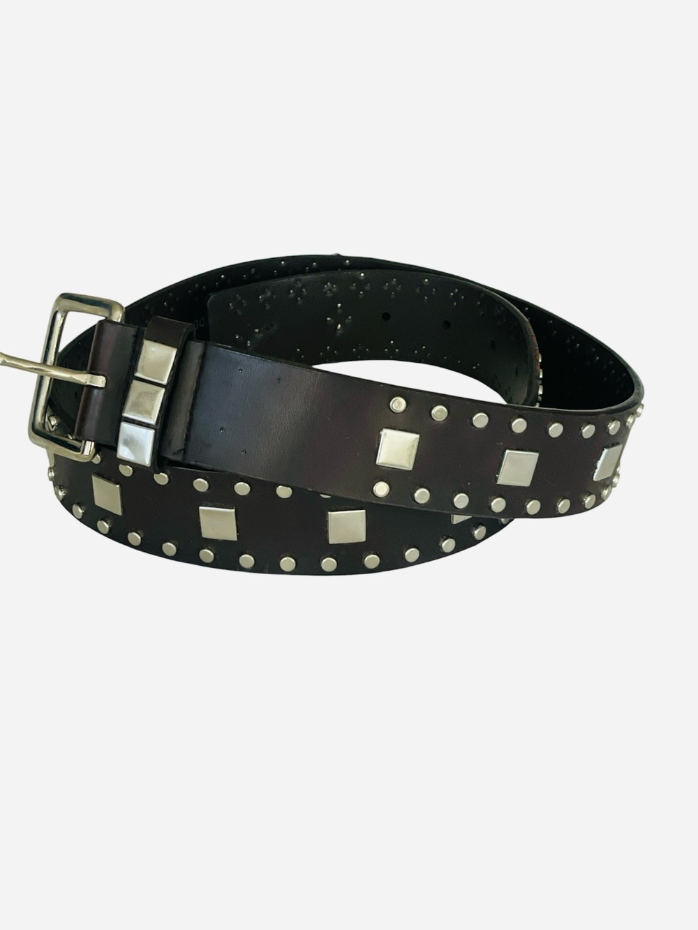 Black Studded Leather Belt with Square Pyramid Studs - M/L
